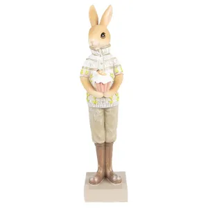 Dekorace králík ve světlém svetříku s dortíkem - 7*7*28 cm 6PR5001