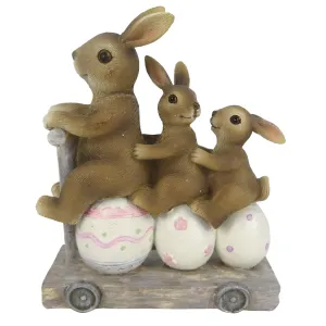 Dekorace rodinky králíků na vozíčku - 11*4*12 cm 6PR3251