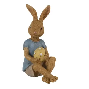 Dekorace sedící králík s malovaným vajíčkem - 10*6*12 cm 6PR3530