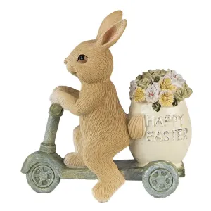 Dekorace soška králík na koloběžce s květinami Happy Easter - 11*5*11 cm 6PR3837