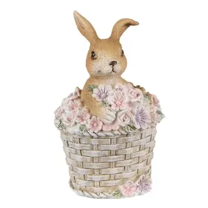 Dekorace soška králík v košíčku květin - 7*6*11 cm 6PR3834
