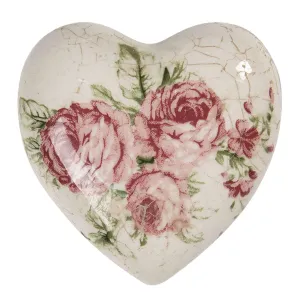Dekorace vintage srdce s růžemi Rose - 8*8*4 cm 6CE1183S