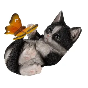 Dekorativní soška černo bílého koťátka s motýlkem - 14*8*11 cm 6PR3355