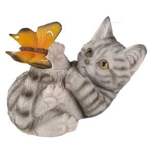 Dekorativní soška hrající si kočičky s motýlem - 14*8*11 cm 6PR3356