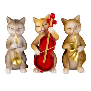 Dekorativní sošky 3 kočiček hrajících na hudební nástroje - 14*6*10 cm 6PR4683