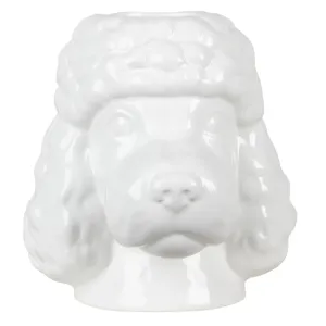 Bílá keramická váze ve tvaru hlavy Pudla - 18*18*19 cm 6CE1298