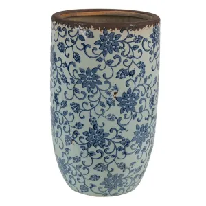 Dekorativní keramická váza s modrými květy Tapp - Ø 16*25 cm 6CE1378