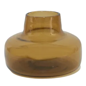 Hnědá skleněná váza s úzkým hrdlem - Ø 15*10 cm 6GL3452
