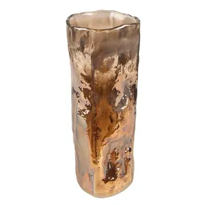 Hnědo-bronzová ručně foukaná skleněná úzká váza - Ø 8*20 cm 6GL4094