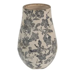 Keramická dekorační váza se šedými květy Mell French M - Ø13*20 cm 6CE1445M