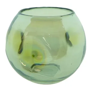 Zelená ručně foukaná skleněná váza/ svícen - Ø 12*12 cm 6GL4093GR