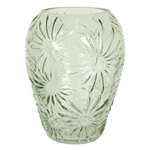 Zelená skleněná váza s květy Jasmina – Ø 22*30 cm 6GL2929GR