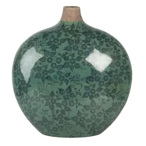 Zelená váza Camil s květy a patinou - 29*13*31 cm 6CE1251L