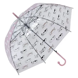 Průhledný deštník pro dospělé s bílými kočičkami a růžovým pruhem - 60 cm JZUM0055P