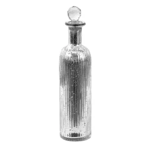 Stříbrná skleněná dekorační láhev se zátkou - Ø 7*31 cm 6GL3566