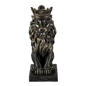 Hnědo zlatá dekorativní soška sedícího lva s korunou - 15*10*25 cm 6PR3389