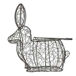 Hnědý dekorační drátěný košík ve tvaru králíka - 26*15*28 cm 6Y4658