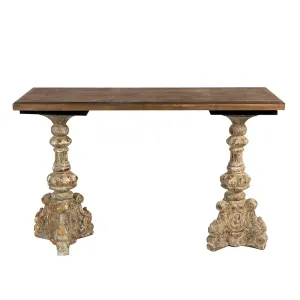 Hnědý konzolový stůl se zdobenými nohami Christine - 120*40*77 cm 5H0527