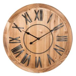 Dřevěné hodiny s kovovými číslicemi - Ø 70*5 cm 5KL0115