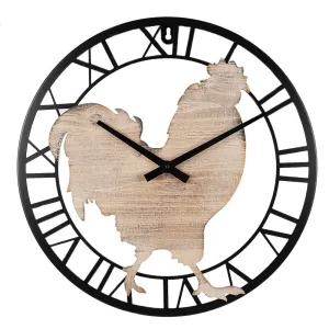 Kovové nástěnné hodiny s dřevěným kohoutem - Ø 50*4 cm / 1*AA 6KL0786