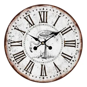 Vintage hodiny s římskými číslicemi a plameňákem – Ø 34*1 cm / 1*AA 6KL0643