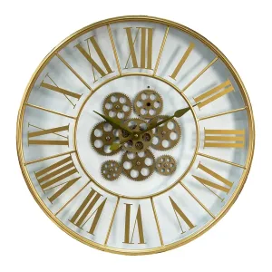 Zlaté skleněné nástěnné hodiny s ozubenými kolečky Lao - Ø 60*8 cm  /1*AA 5KL0208