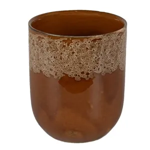 Hnědobílý keramický kalíšek na čaj - ∅ 7*8 cm / 0,15L 6CEMU0139
