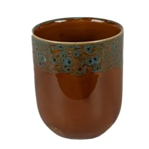 Hnědomodrý keramický kalíšek na čaj - ∅ 7*8 cm / 0,15L 6CEMU0137