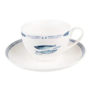 Porcelánový šálek s podšálkem s rybkami  Fish Blue - 12*6*6 cm / Ø 15*2 cm / 250 ml FIBKS