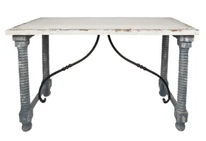 Bílo - modrý antik dřevěný jídelní stůl Tamiré - 127*56*77 cm 5H0533