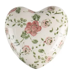 Keramické dekorační srdce s růžovými květy Lillia L - 11*11*4 cm 6CE1565L