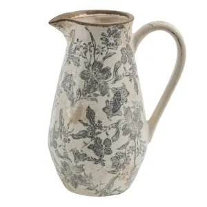 Keramický dekorační džbán se šedými květy Mell French M - 20*14*25 cm 6CE1444M