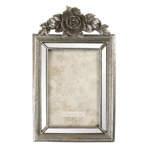 Antik stříbrný fotorámeček s dekorací květiny - 15*3*25 cm / 10*15 cm 2F0765