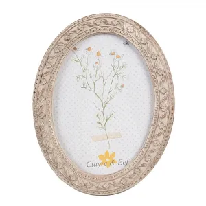 Béžovo-hnědý antik oválný fotorámeček s květy - 14*2*19 cm / 10*15 cm 2F1073