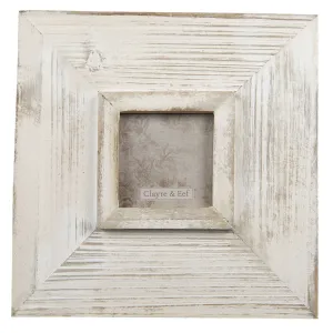 Bílý antik dřevěný fotorámeček s patinou - 25*2*25 cm / 9*9 cm 2F0846