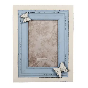 Krémovo-modrý fotorámeček s motýlem - 18*3*23 cm / 10*15 cm 2F0885