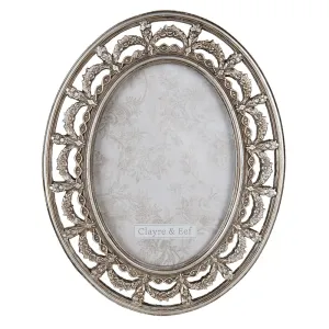 Stříbrný antik oválný fotorámeček se zdobným okrajem - 20*1*25 cm / 13*18 cm 2F0926