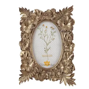 Zlatý antik fotorámeček s květy ibišku - 17*2*23 cm / 10*15 cm 2F0997