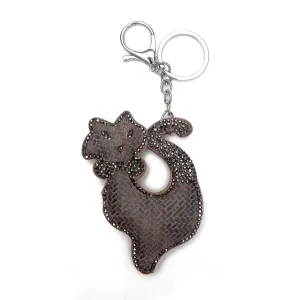 Hnědý přívěšek na klíče kočka s kamínky - 5.5*7 cm MLKCH0163