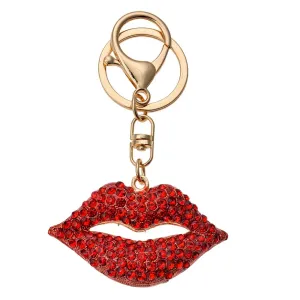 Zlatý přívěsek na klíče/ kabelku pusa s červenými s kamínky JZKC0137