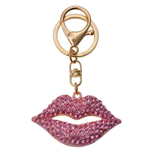 Zlatý přívěsek na klíče/ kabelku pusa s růžovými s kamínky JZKC0136