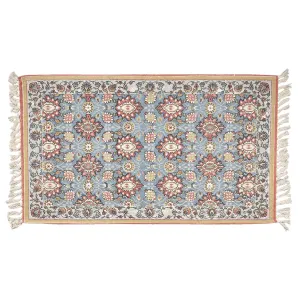 Modrý bavlněný koberec s ornamenty a třásněmi - 140*200 cm KT080.062L