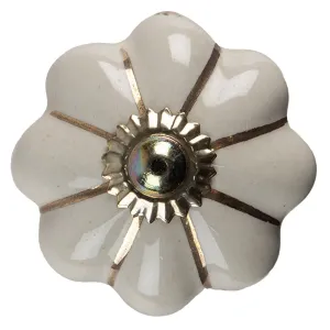 Béžová keramická úchytka knopka ve tvaru květiny - Ø 4*4 cm 65199