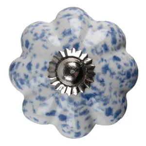 Béžovo-modrá keramická úchytka knopka ve tvaru květiny - Ø 4*4 cm 65198