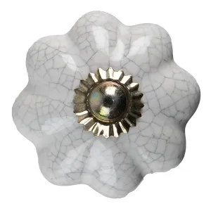 Bílá keramická úchytka knopka ve tvaru květiny - Ø 4*4 cm 65210