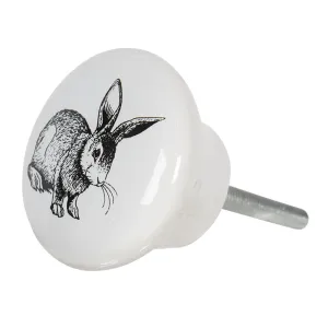 Bílá keramická úchytka na nábytek s motivem králíka – Ø 4*2 cm 64709