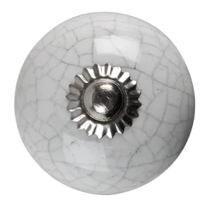Bílo-šedá keramická úchytka knopka s popraskáním - Ø 4*4 cm 65200