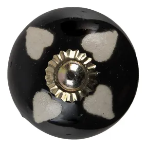 Černá keramická úchytka knopka se srdíčky - Ø 4*4 cm 65211