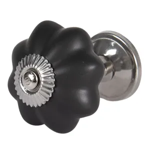 Černá keramická úchytka květina mat - Ø 4 cm 64379