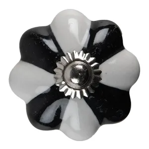 Černo-bílá keramická úchytka knopka ve tvaru květiny - Ø 4*4 cm 65201